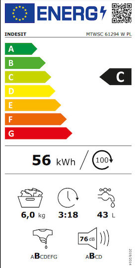 Indesit Πλυντήριο Ρούχων 6kg 1200 Στροφών MTWSC 61294 W PL