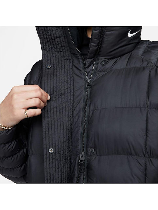 Sportswear Women's Short Puffer Jacket for Spring or Autumn Black
