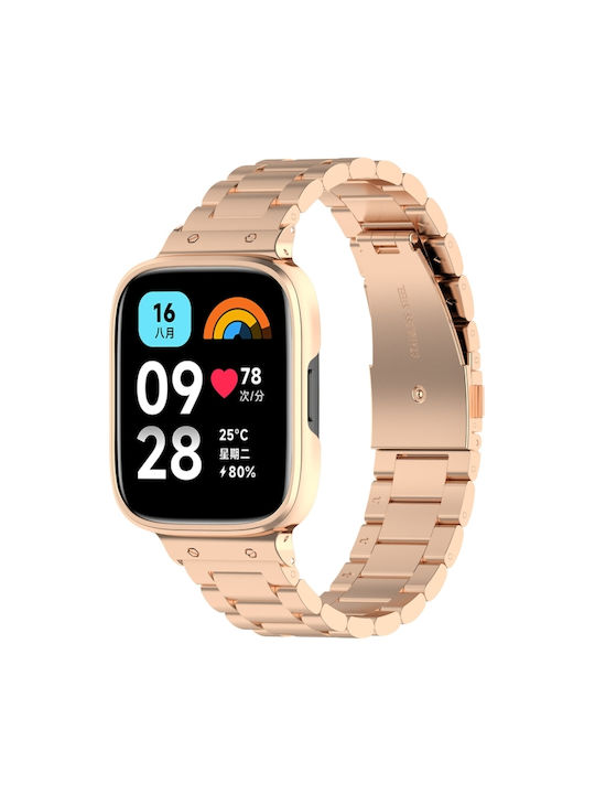 Stainless Steel Protective Frame Λουράκι Ανοξείδωτο Ατσάλι Ροζ Χρυσό (Redmi Watch 3 Active)