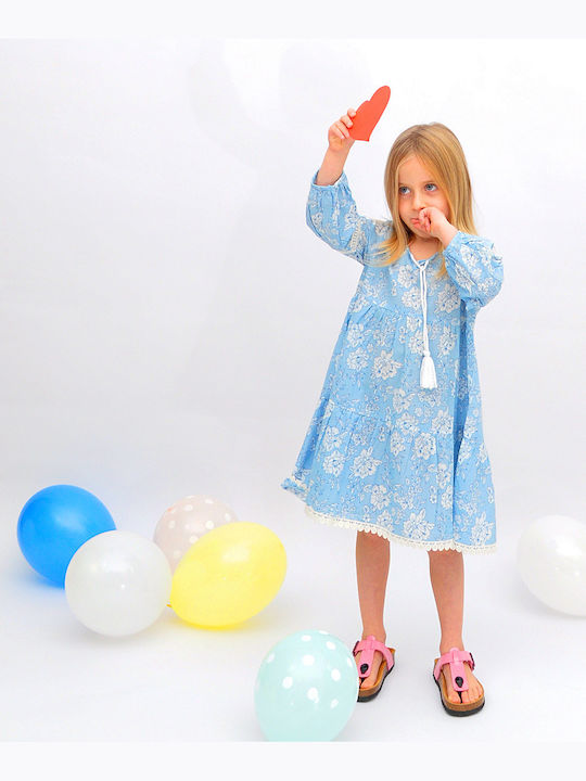 Children's Dress Long Sleeve Floral Light Blue