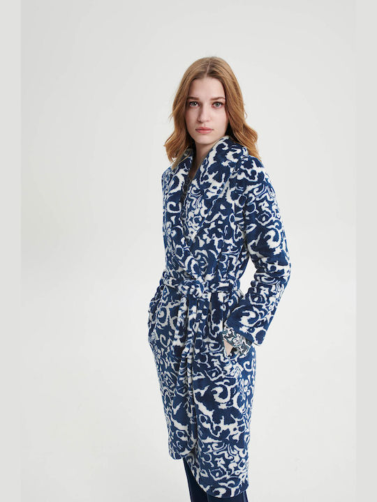 Vamp Women's Winter Fleece Pajama Robe Blue