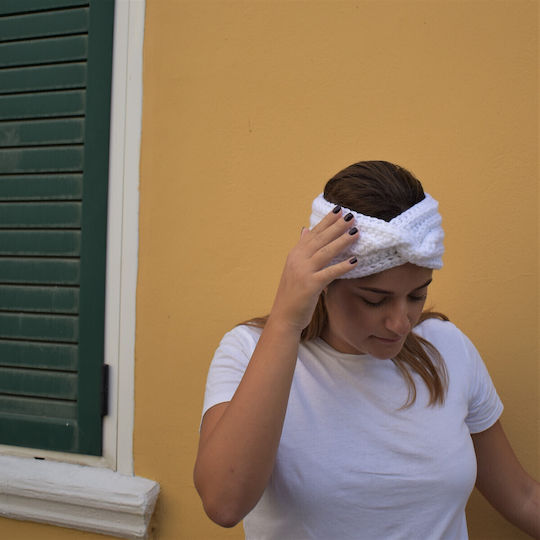 Γυναικείο Headband με Rib Πλέξη σε Λευκό χρώμα