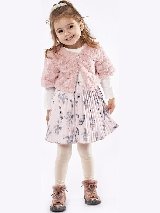 Mädchenkleid Langärmeliges Tüll Blumen Set aus 2 mit Mantel und Zubehör Rosa