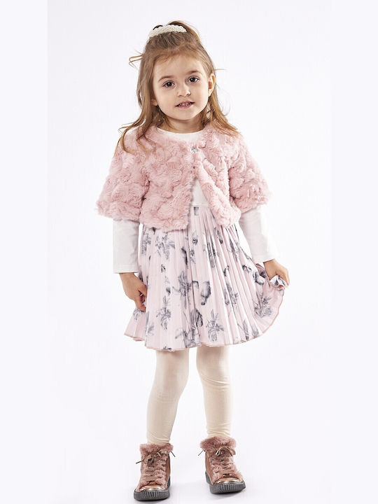 Mädchenkleid Langärmeliges Tüll Blumen Set aus 2 mit Mantel und Zubehör Rosa