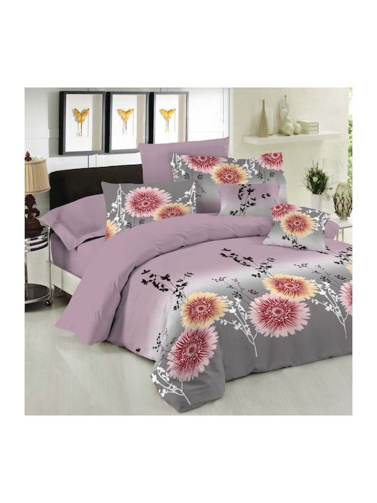 Le Blanc Chrysanthemum Module Cuvertură Extra-dublu Bumbac Liliac 220x240cm 3buc