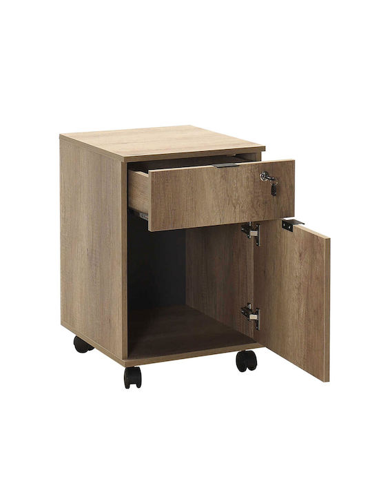 Office Storage Chipboard Drawer with Wheels, Lock & 1 Drawers Natural L41xW41xH61cm