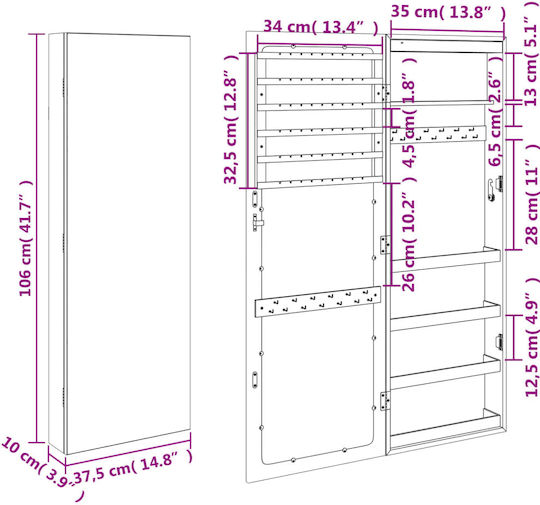 vidaXL Wandspiegel mit Weiß Hölzernes Rahmen & LED Beleuchtung 106x37.5cm 1Stück