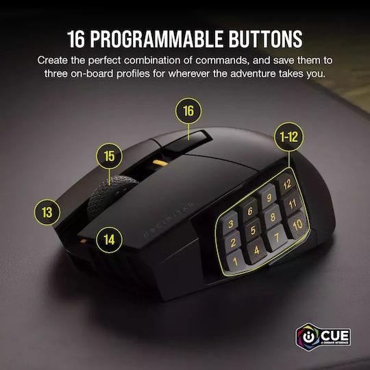 Corsair Scimitar RGB Elite Безжична Геймърска Мишка 18000 DPI Черен