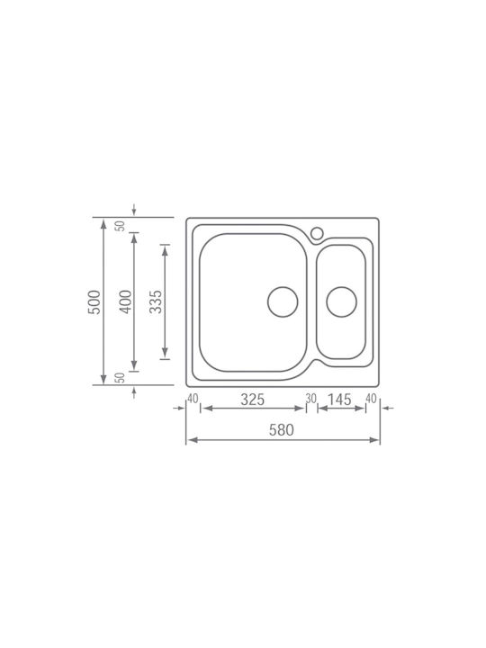 Sanitec Ένθετος Νεροχύτης Δεξιός Inox Σατινέ Μ58xΠ50cm Ασημί