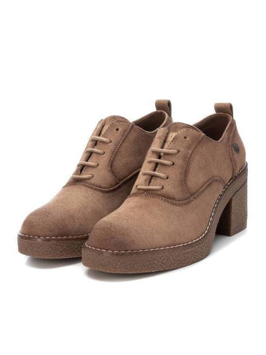 Suede Γυναικεία Μποτάκια Oxfords με Μεσαίο Τακούνι Taupe