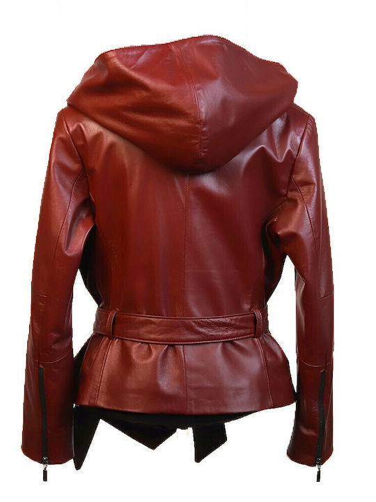 Ageridis Leather Women's Short Lifestyle Leather Jacket for Winter Red