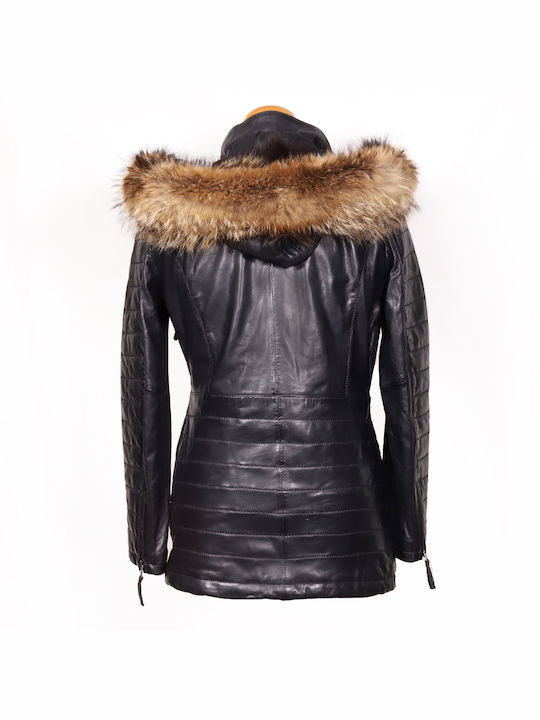 Ageridis Leather Women's Long Lifestyle Leather Jacket for Winter Black