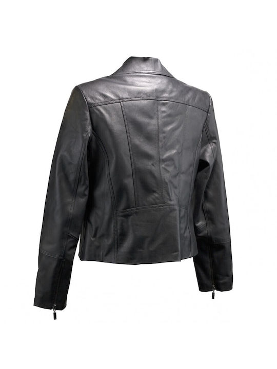 Ageridis Leather Women's Short Lifestyle Leather Jacket for Winter Black