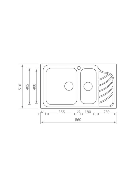 Sanitec Ένθετος Νεροχύτης Δεξιός Inox Σατινέ Μ86xΠ51cm Ασημί