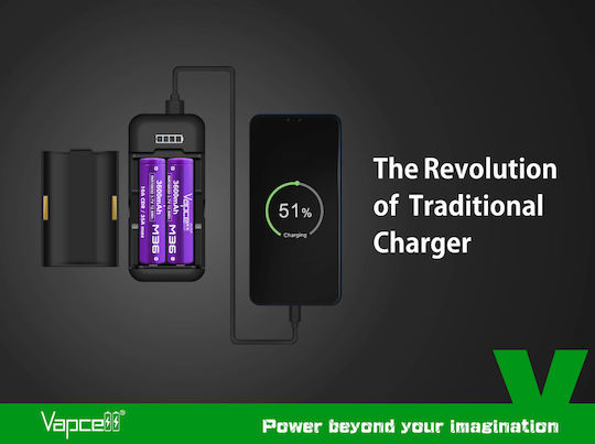 Vapcell USB Φορτιστής Μπαταριών Li-ion Μεγέθους 18650