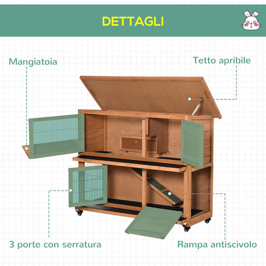 Pawhut D51-315 Holzkäfig für Kaninchen 122cmx50cmx101cmcm.