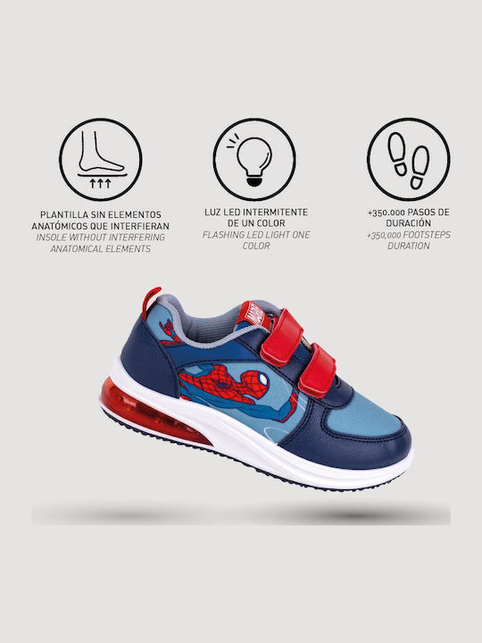 Spiderman Παιδικά Sneakers με Σκρατς & Φωτάκια Μπλε