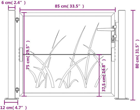 vidaXL Metal Fence Gate in Brown Color 1.05m x 80cm