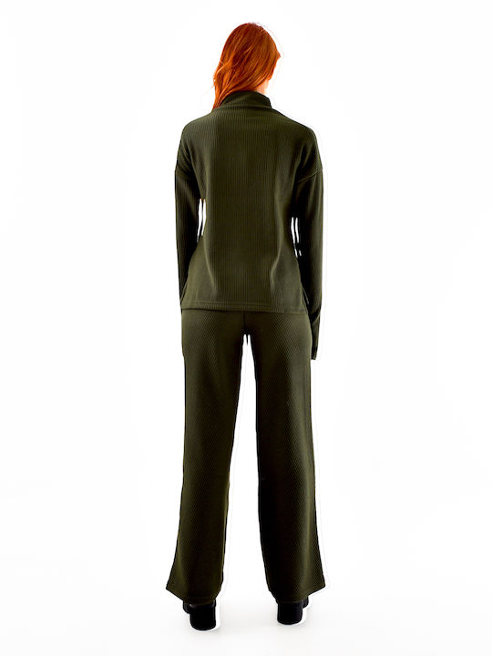 Damen Stoff Hose Schlag Khaki