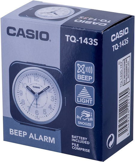 Casio Επιτραπέζιο Ρολόι με Δείκτες Πλαστικό με Ξυπνητήρι Μαύρο TQ-143S-1E