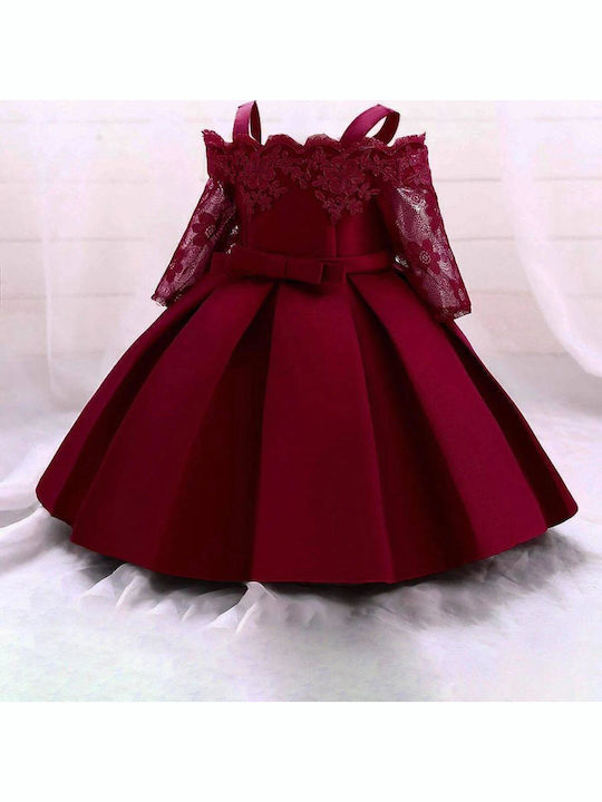 Kinderkleid Langärmelig Spitze Burgundisch