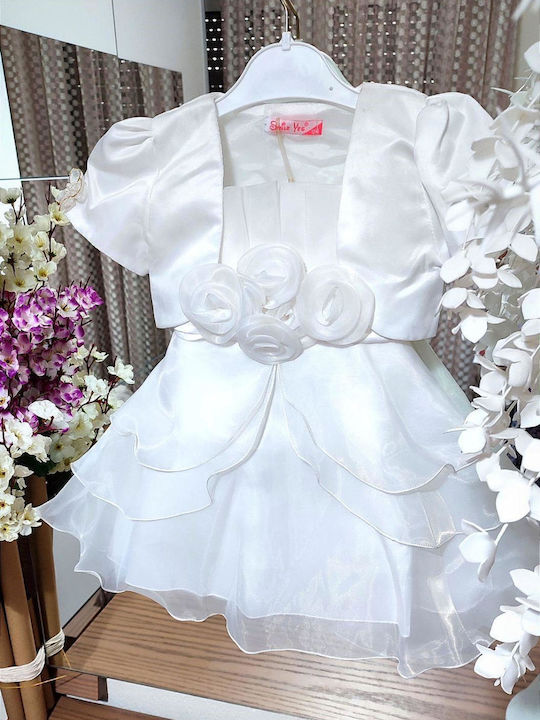 TakTakBaby Set Rochie pentru Copii cu Jachetă Din Tulle Fără mâneci Alb