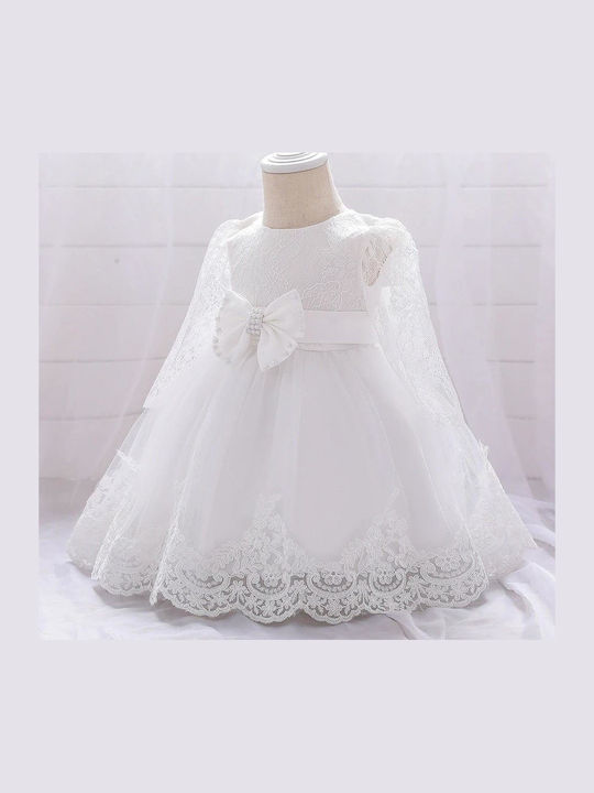 Mädchenkleid Langärmeliges Tüll Für Blumenmädchen Weiß