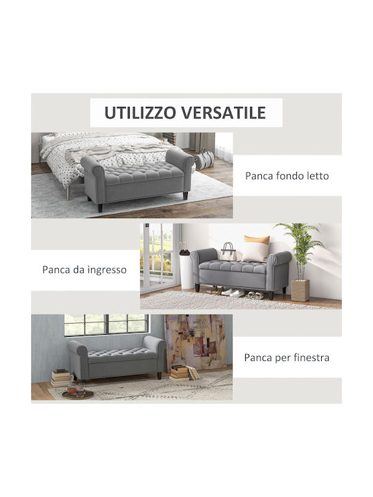 Bench Stool With Storage Space Upholstered In Gray Velvet 126x48.5x57cm