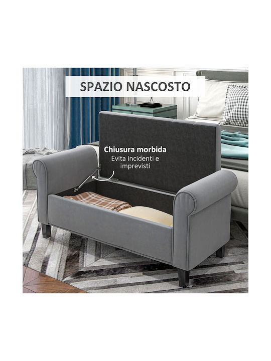 Bench Stool With Storage Space Upholstered In Gray Velvet 126x48.5x57cm
