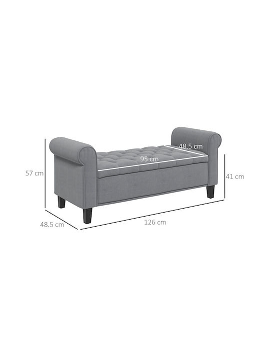Bench Stool With Storage Space Upholstered In Gray Velvet 126x48.5x57cm