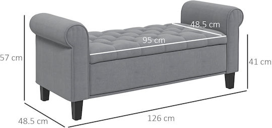 Bench Stool With Storage Space Upholstered In Gray Velvet 126x48.5x57cm