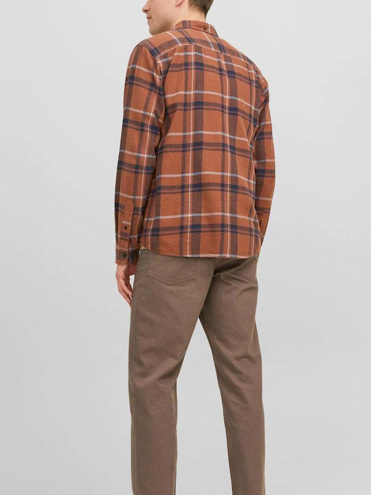 Jack & Jones Men's Shirt Long Sleeve Checked Brown