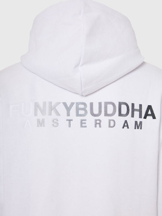 Funky Buddha Ανδρικό Φούτερ με Κουκούλα Λευκό