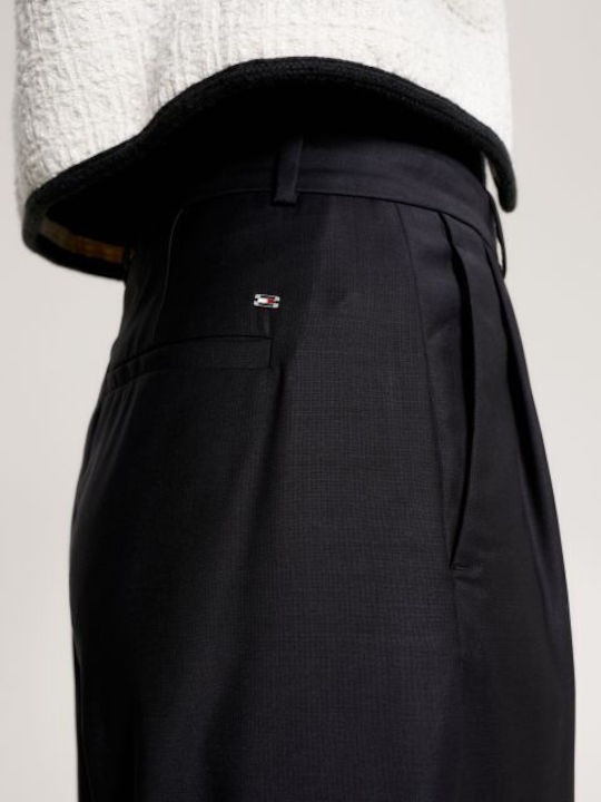 Damen Stoff Hose in Weitem Schnitt Schwarz