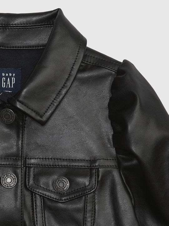 Kids' Leather Jacket Short with Hood Black