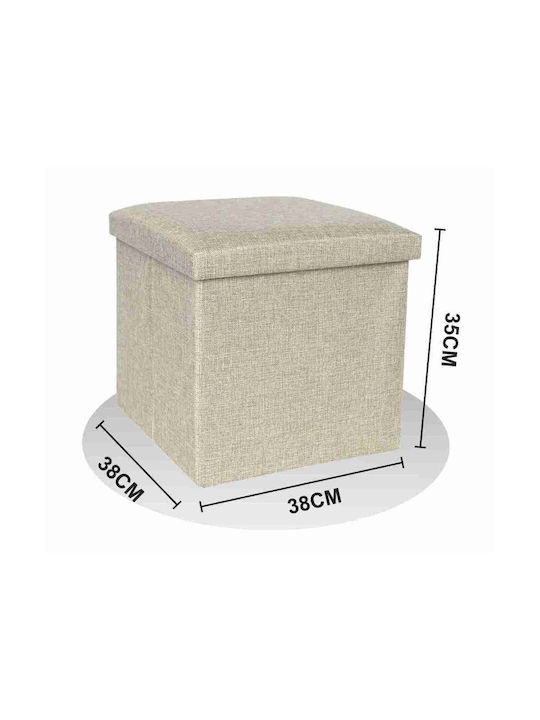 Stool For Living Room With Storage Space Upholstered with Fabric Ecru 38x38x35cm