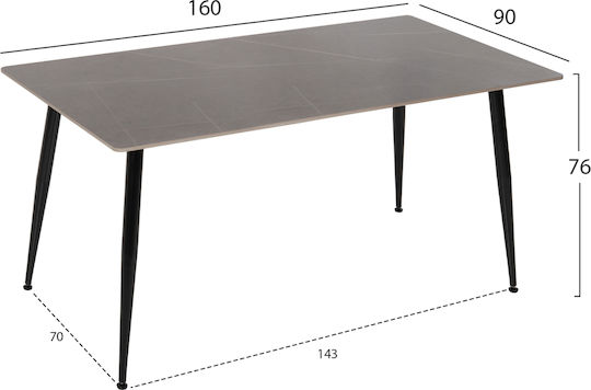 Sintered Masă Sala de mese cu Suprafață Pietroasă Gri 160x90x76buc