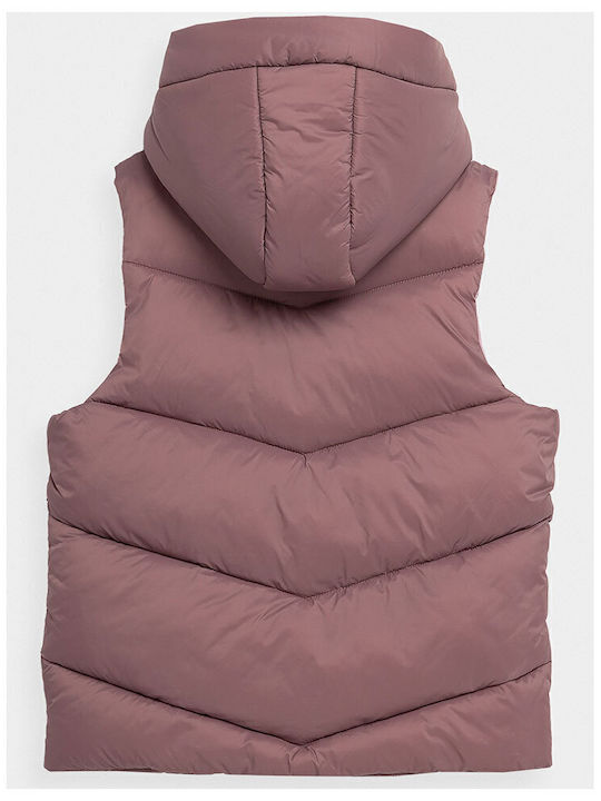 Down Jacket Kids Quilted Sleeveless Short Hooded Pink