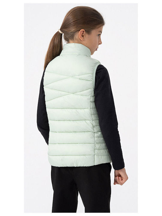Kids Quilted Sleeveless Short Jacket with Hood Turquoise
