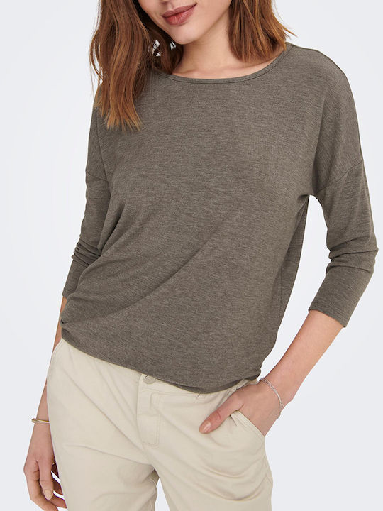Women's Blouse with 3/4 Sleeve & Boat Neckline Brown