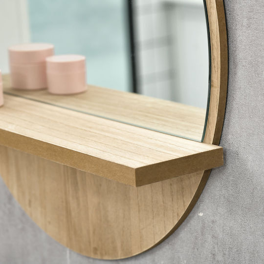 Kleankin Round Bathroom Mirror from Chipboard with Shelf 45x45cm Brown