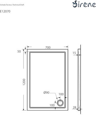 Sirene Extra Flat Ακρυλική Ντουζιέρα 120x70cm Λευκή