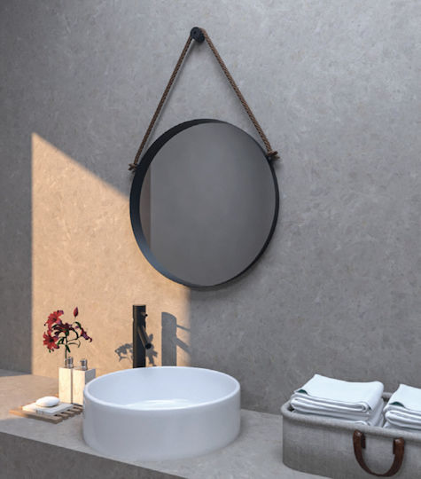 Round Bathroom Mirror made of Stainless Steel 80x80cm Black