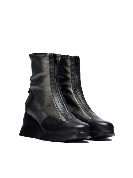 Wonders Leder Damen Knöchelstiefel Schwarz