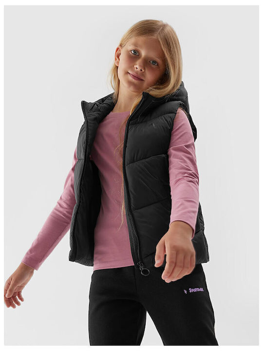 Down Jacket Kids Quilted Sleeveless Short Hooded Black