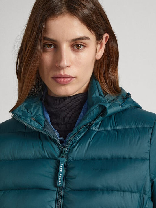 Pepe Jeans Women's Long Puffer Jacket for Spring or Autumn Green.