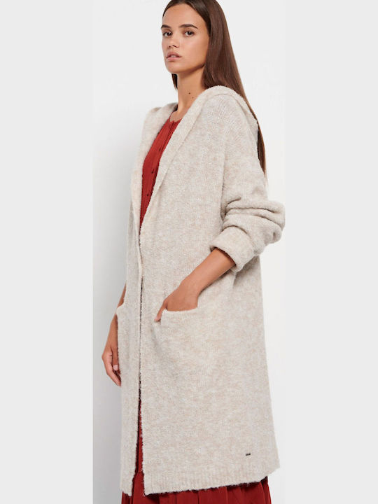 Long Women's Knitted Cardigan with Buttons Chalk