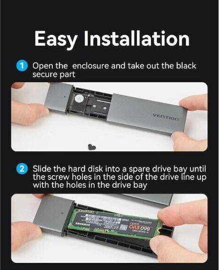 Vention Case for Hard Drive M.2 SATA III with Connection Type-C Gray