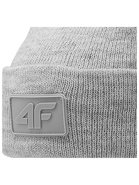 4F Beanie Unisex Σκούφος Πλεκτός σε Γκρι χρώμα