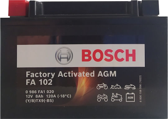 Bosch Мотоциклетна батерия YTX9-BS 120Спецификация с капацитет 8Ах